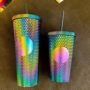 STARBUCKS Oil Slick Rainbow Iridescent Venti Tumbler 24 & 16 OZ CUP SET NEW